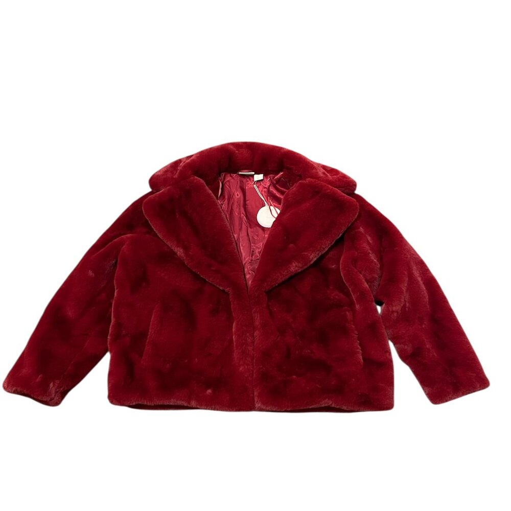 Camila Coelho Faux Fur Coat Burgundy Deep Red Size: Medium - Picture 3 of 9